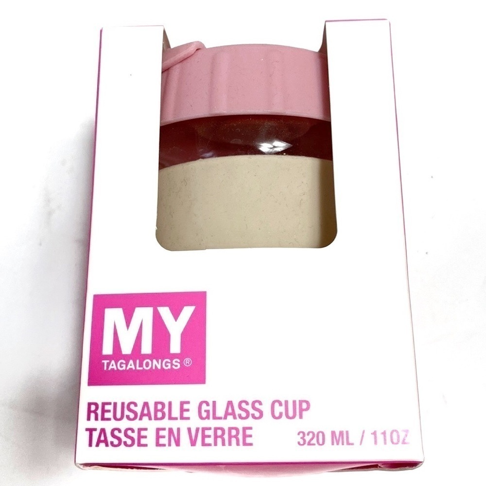 My Tagalongs pink reusable glass cup 11oz